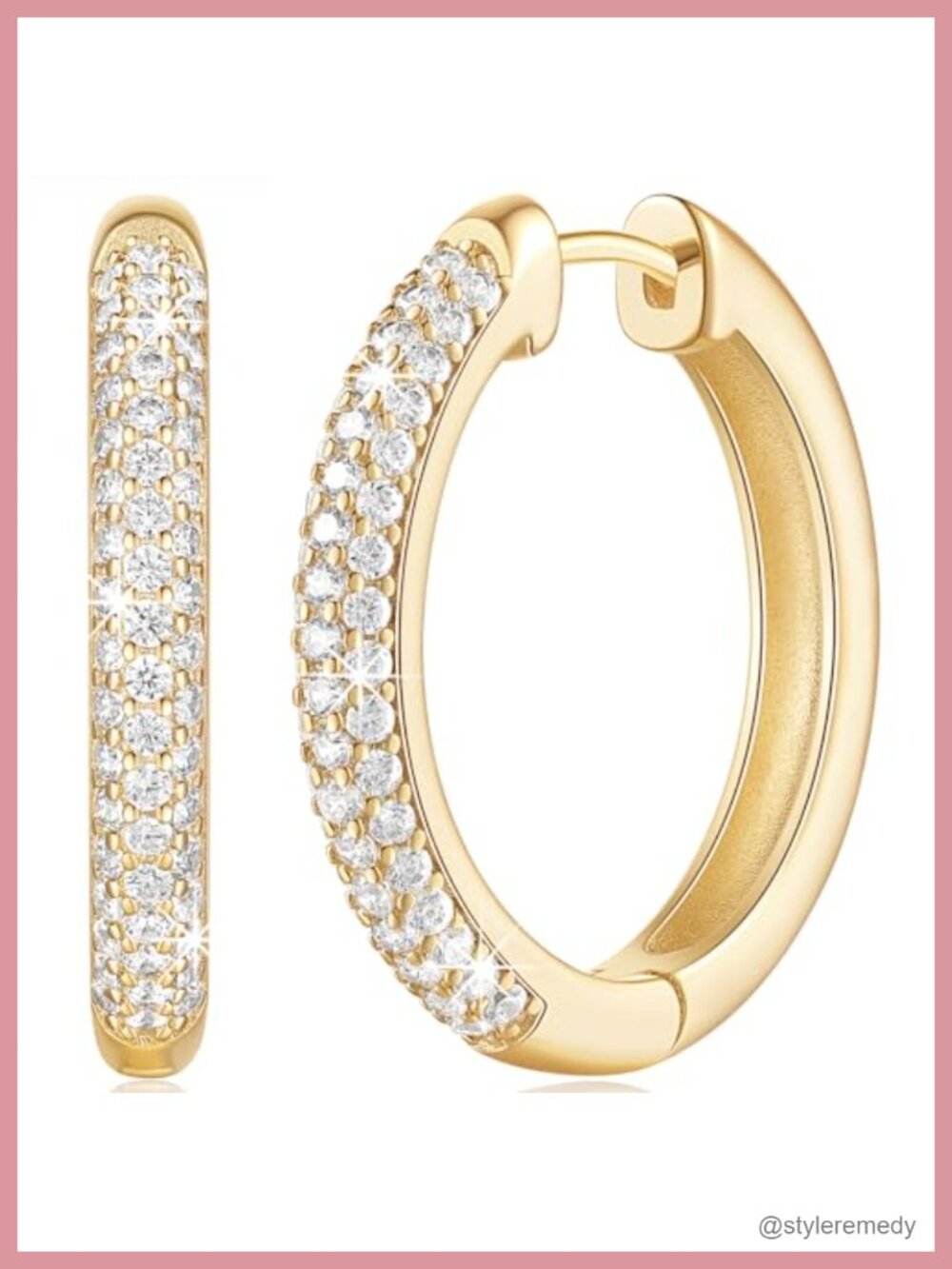 14k Gold Plated Hoop Earrings Diamond Engraved Snap Back